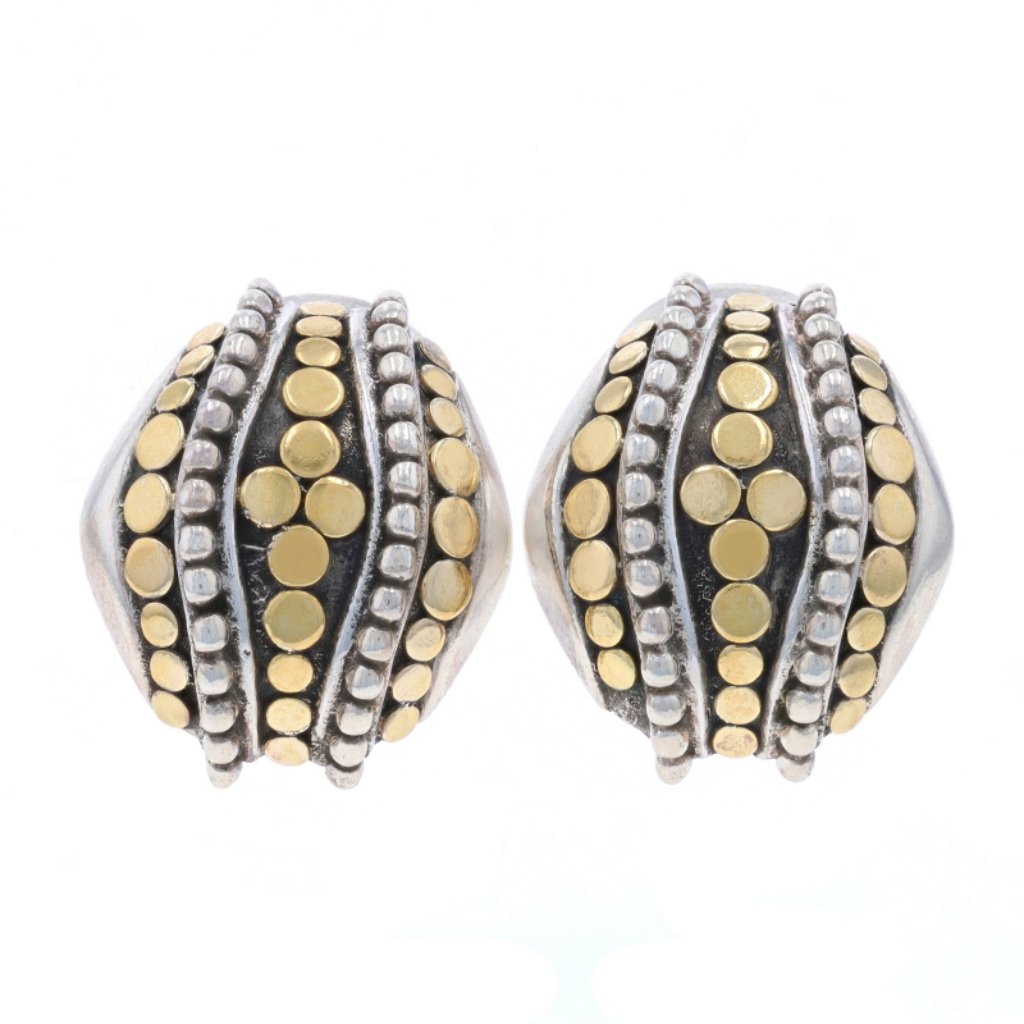 John Hardy Jaisalmer Large Stud Earrings - Sterling 925 Yellow Gold 18k Pierced 432$